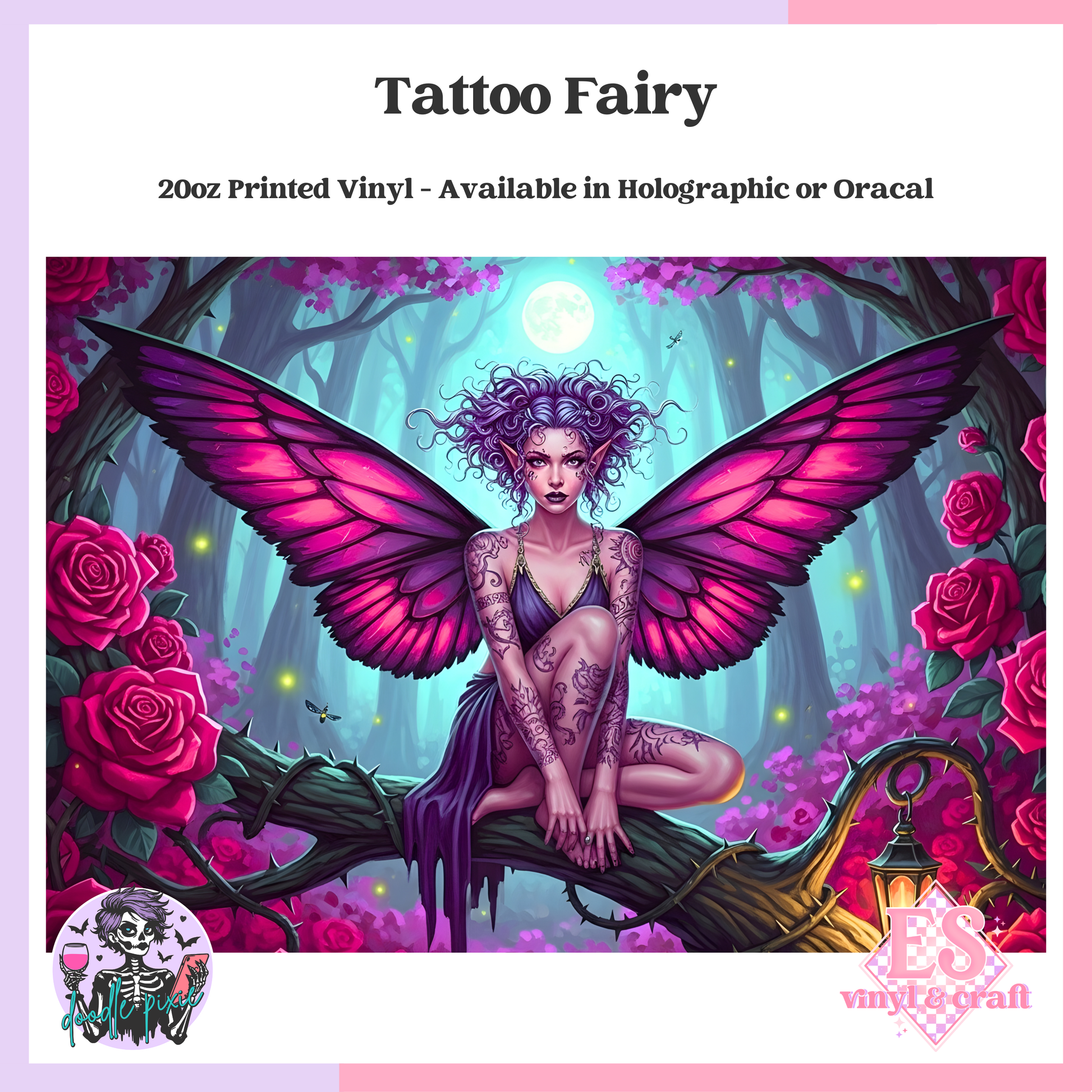 Tattoo Fairy - 20oz Printed Tumbler Self Adhesive Vinyl image 0