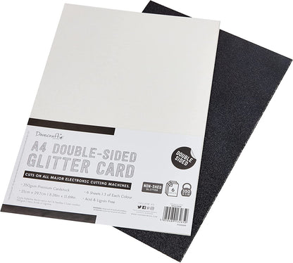 Dovecraft Double Sided Glitter Pack - Black & White 350gsm 6 Sheets image 0