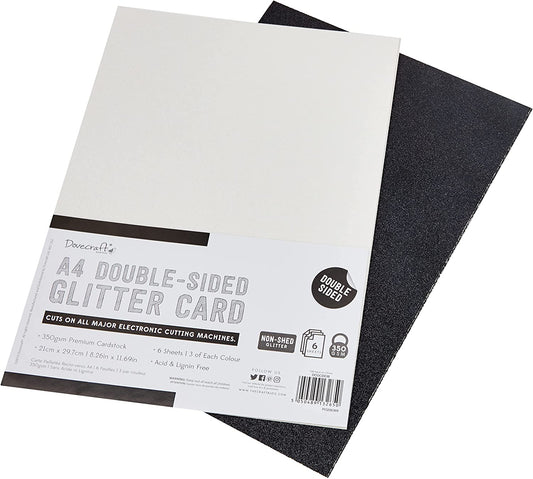Dovecraft Double Sided Glitter Pack - Black & White 350gsm 6 Sheets image 0