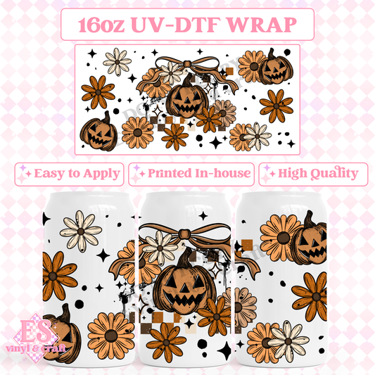 Pumpkin Florals - 16oz Beer Can / Libbey UV-DTF Transfer image 0