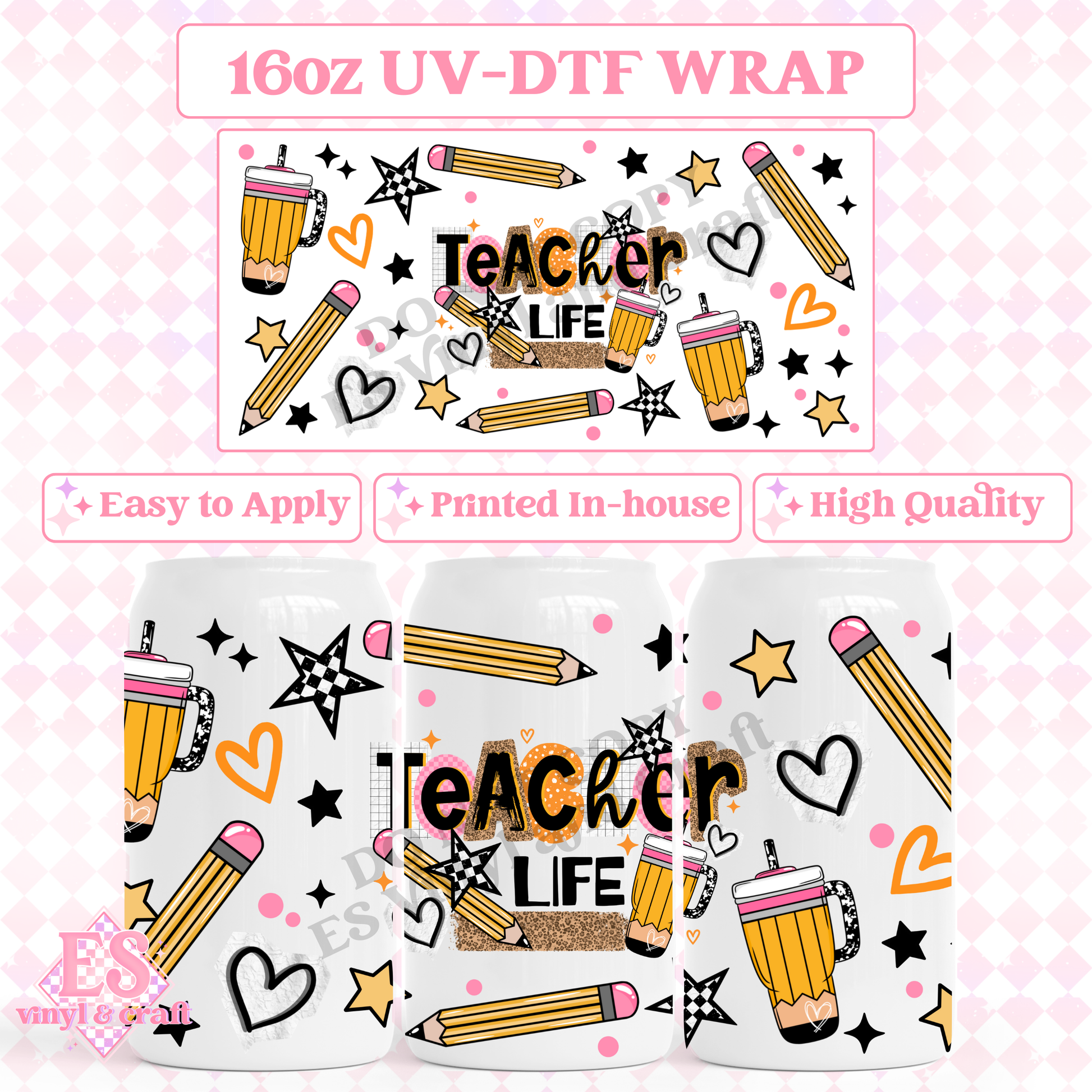 Teacher Life - 16oz Beer Can / Libbey UV-DTF image 0