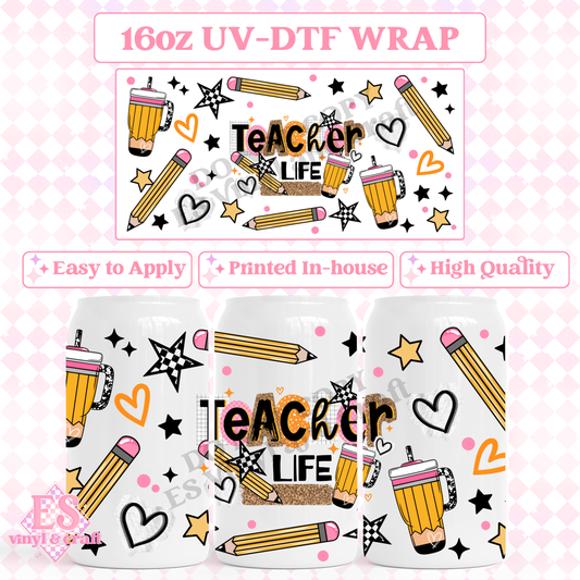Teacher Life - 16oz Beer Can / Libbey UV-DTF image 0