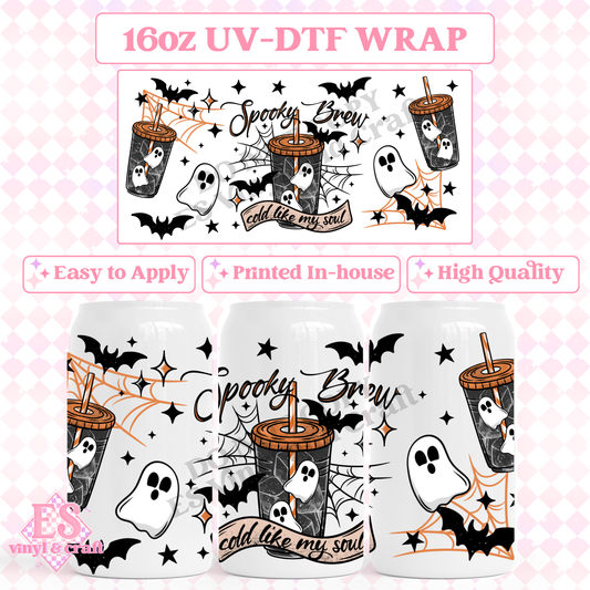 Spooky Brew - 16oz Beer Can / Libbey UV-DTF Transfer image 0