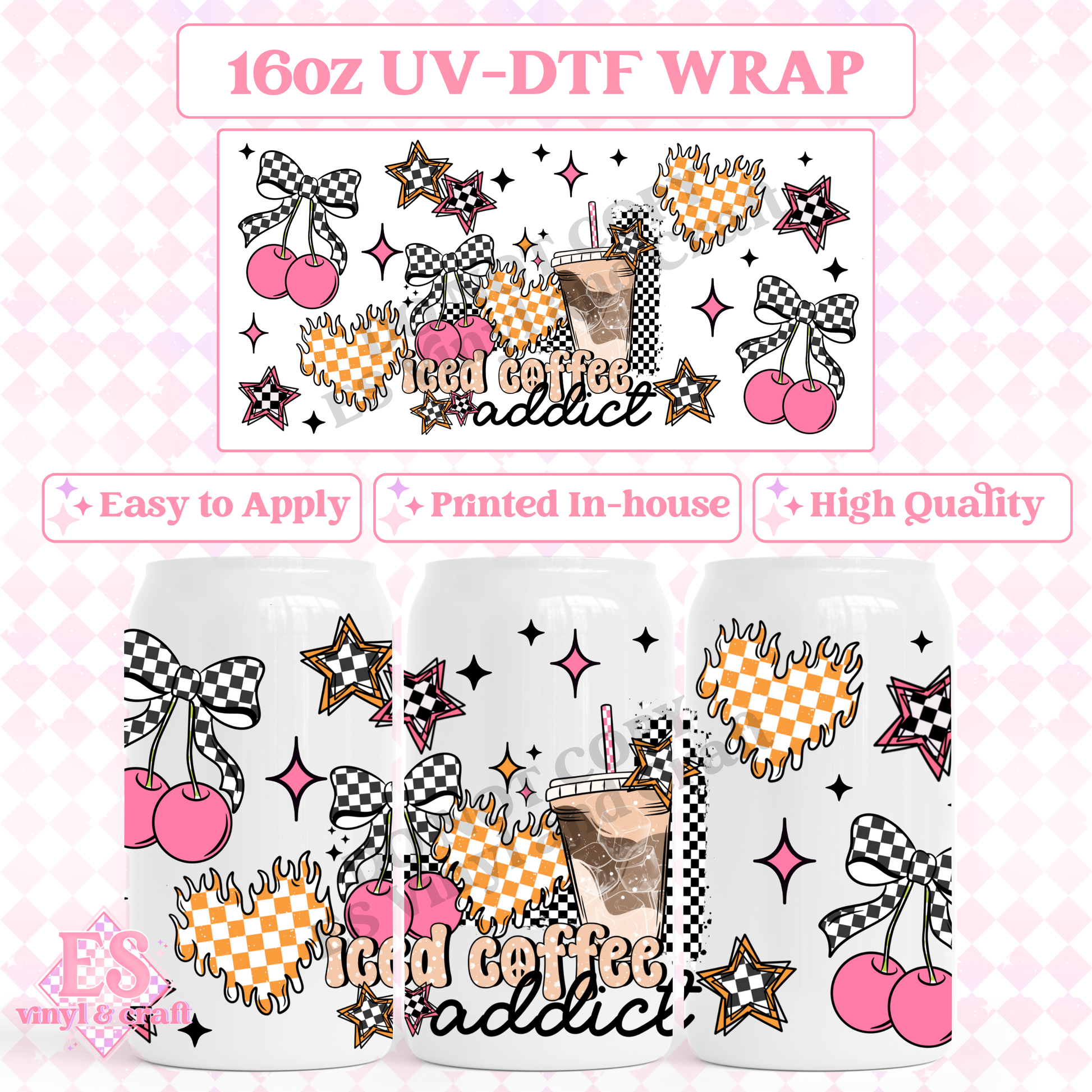 Iced Coffee Addict - 16oz Beer Can / Libbey UV-DTF Transfer image 0