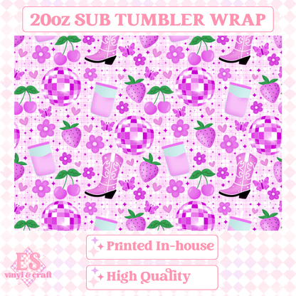 Girly Cherries Seamless - Full 20oz Tumbler Sublimation Ready To Print image 1