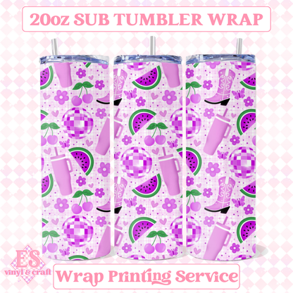 Girly Watermelon Seamless - Full 20oz Tumbler Sublimation Ready To Print image 0