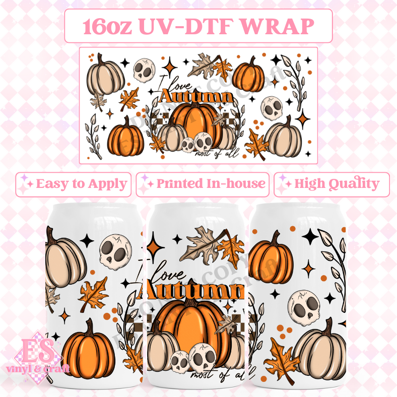 I Love Autumn - 16oz Beer Can / Libbey UV-DTF image 0