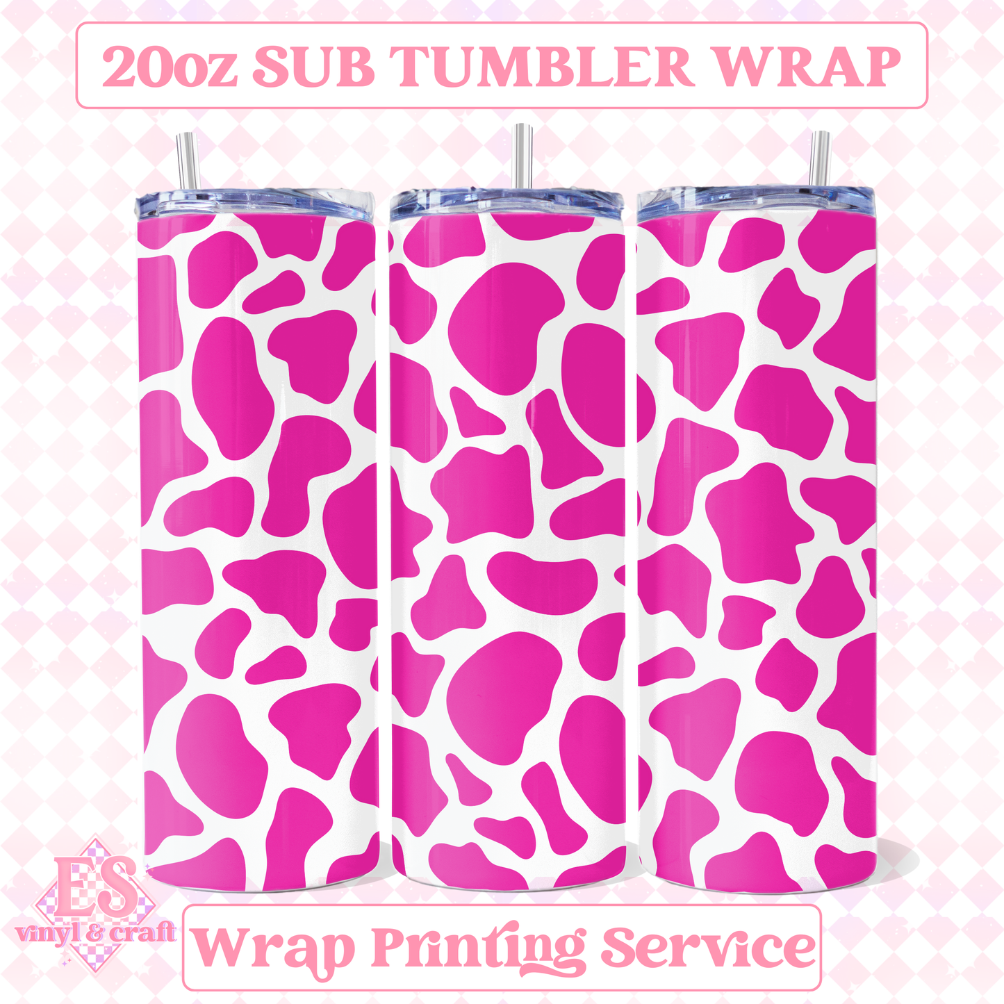 Hot Pink Cow Print - Full 20oz Tumbler Sublimation Print image 0