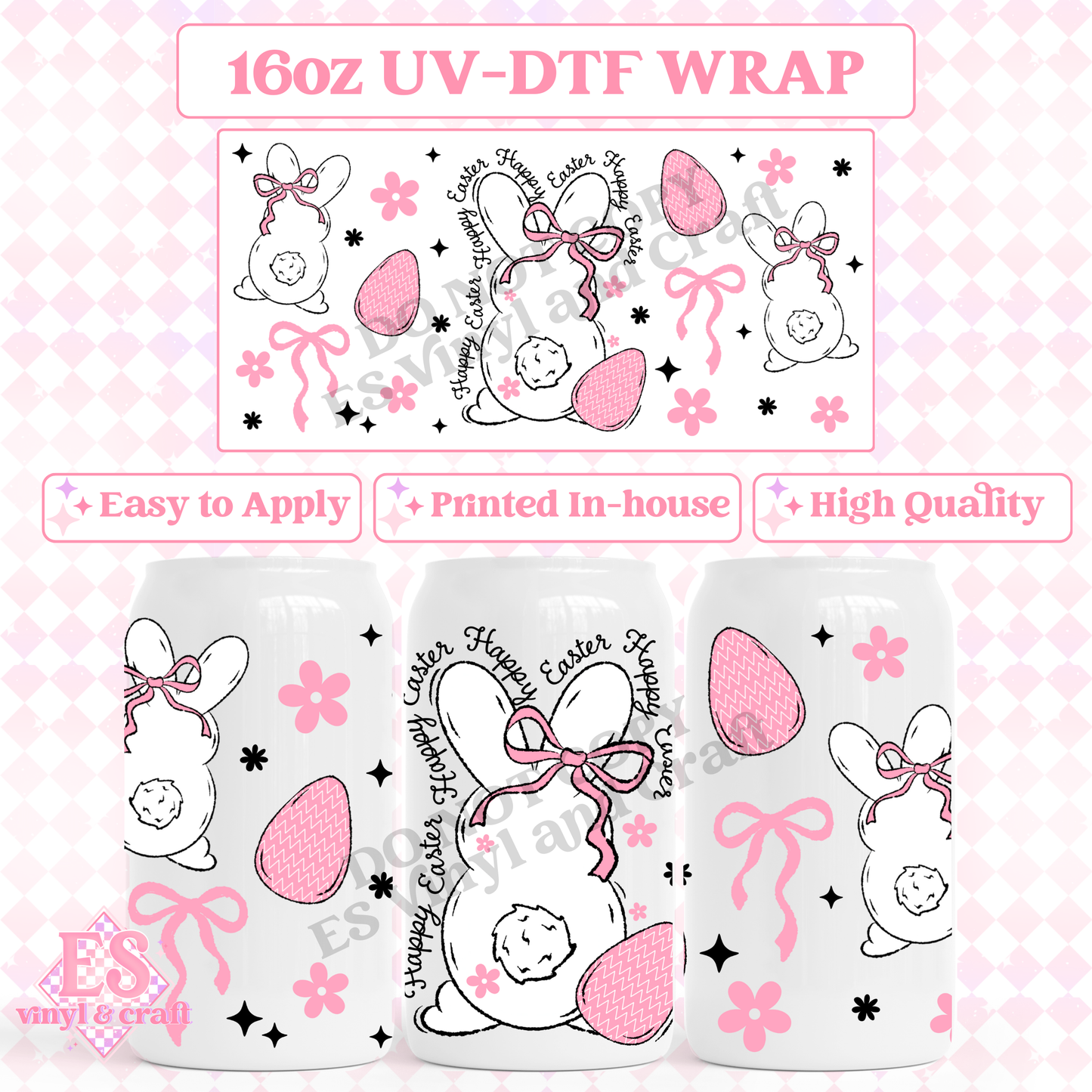 Happy Easter Bunny - 16oz Beer Can / Libbey UV-DTF image 0