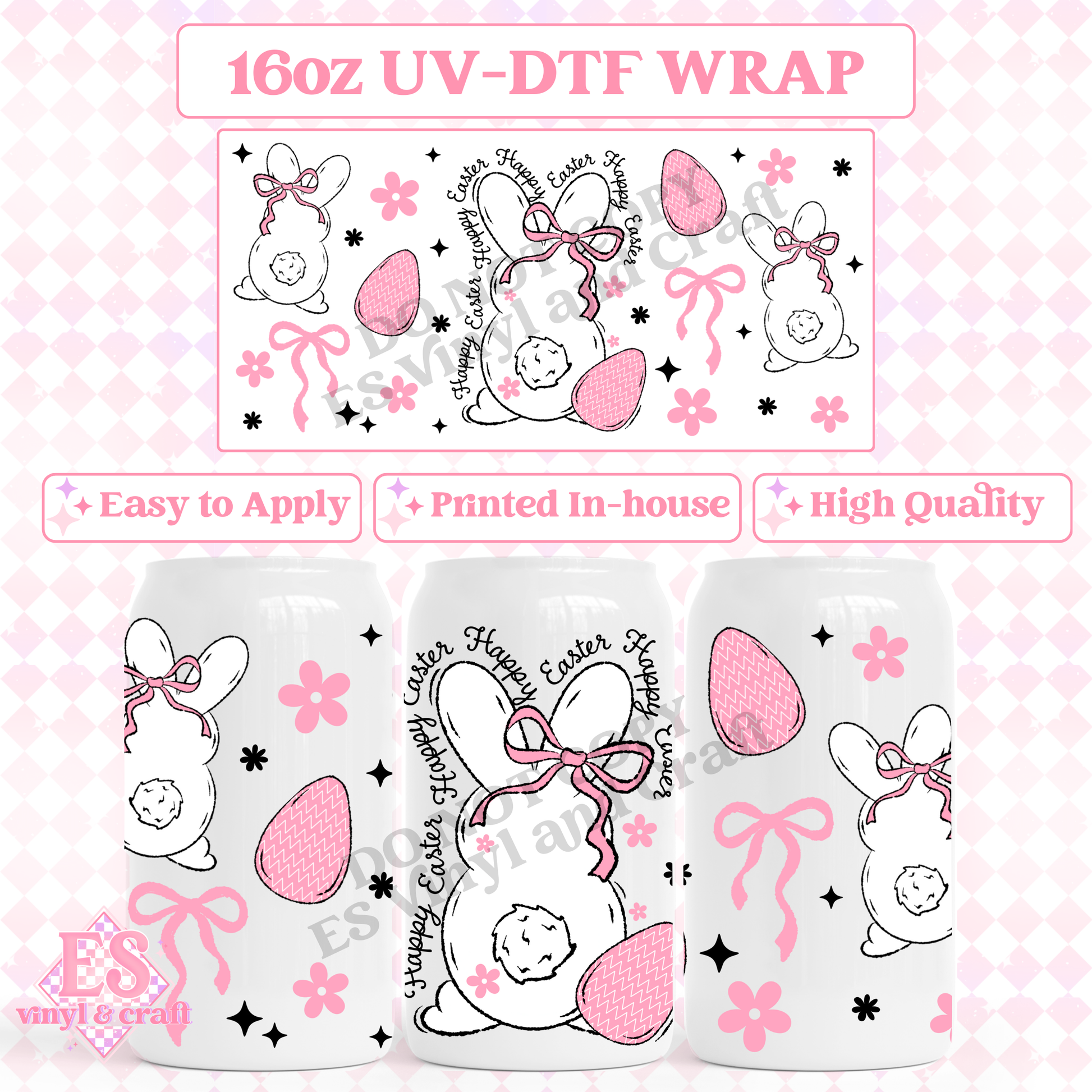 Happy Easter Bunny - 16oz Beer Can / Libbey UV-DTF image 0