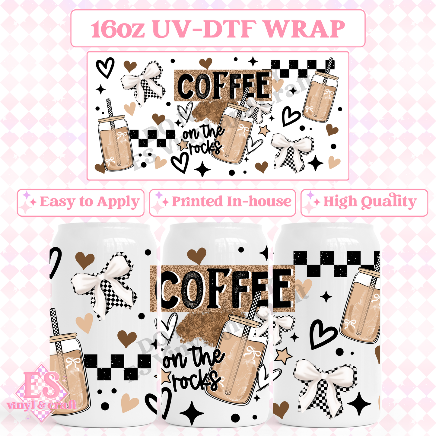 Coffee on the Rocks - 16oz Beer Can / Libbey UV-DTF image 0