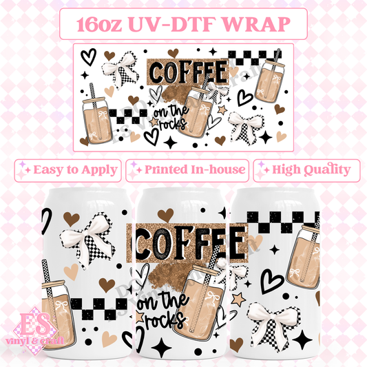 Coffee on the Rocks - 16oz Beer Can / Libbey UV-DTF image 0