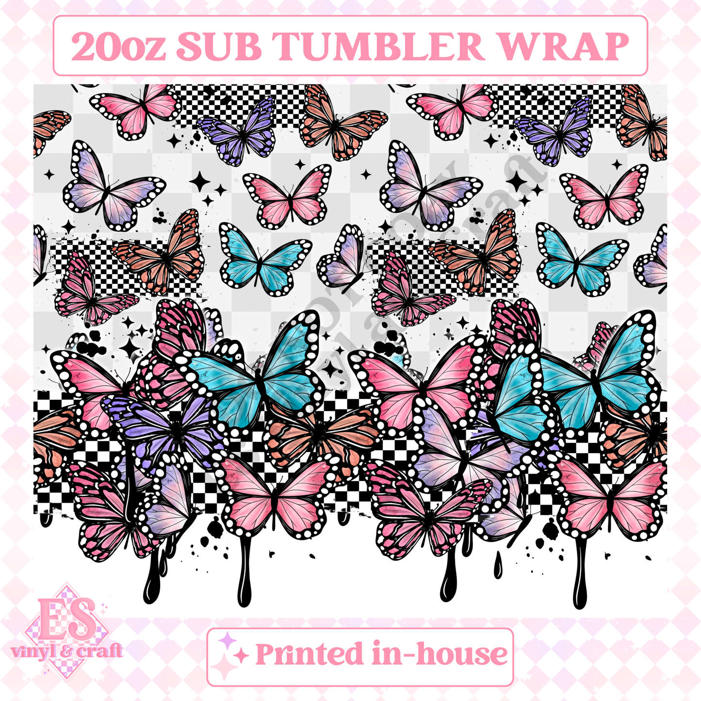 Checker Butterfly - Full 20oz Tumbler Sublimation Print image 1