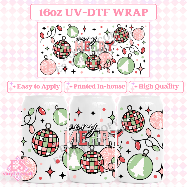 Very Merry - 16oz Beer Can / Libbey UV-DTF Transfer image 0