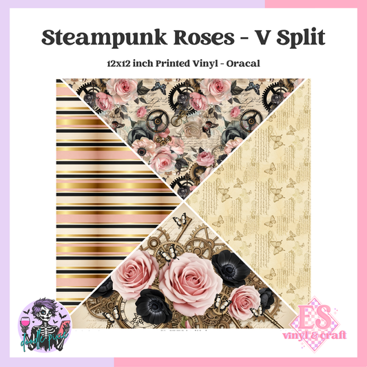 Steampunk Roses - V-Split 12" x 12" Printed Vinyl image 0