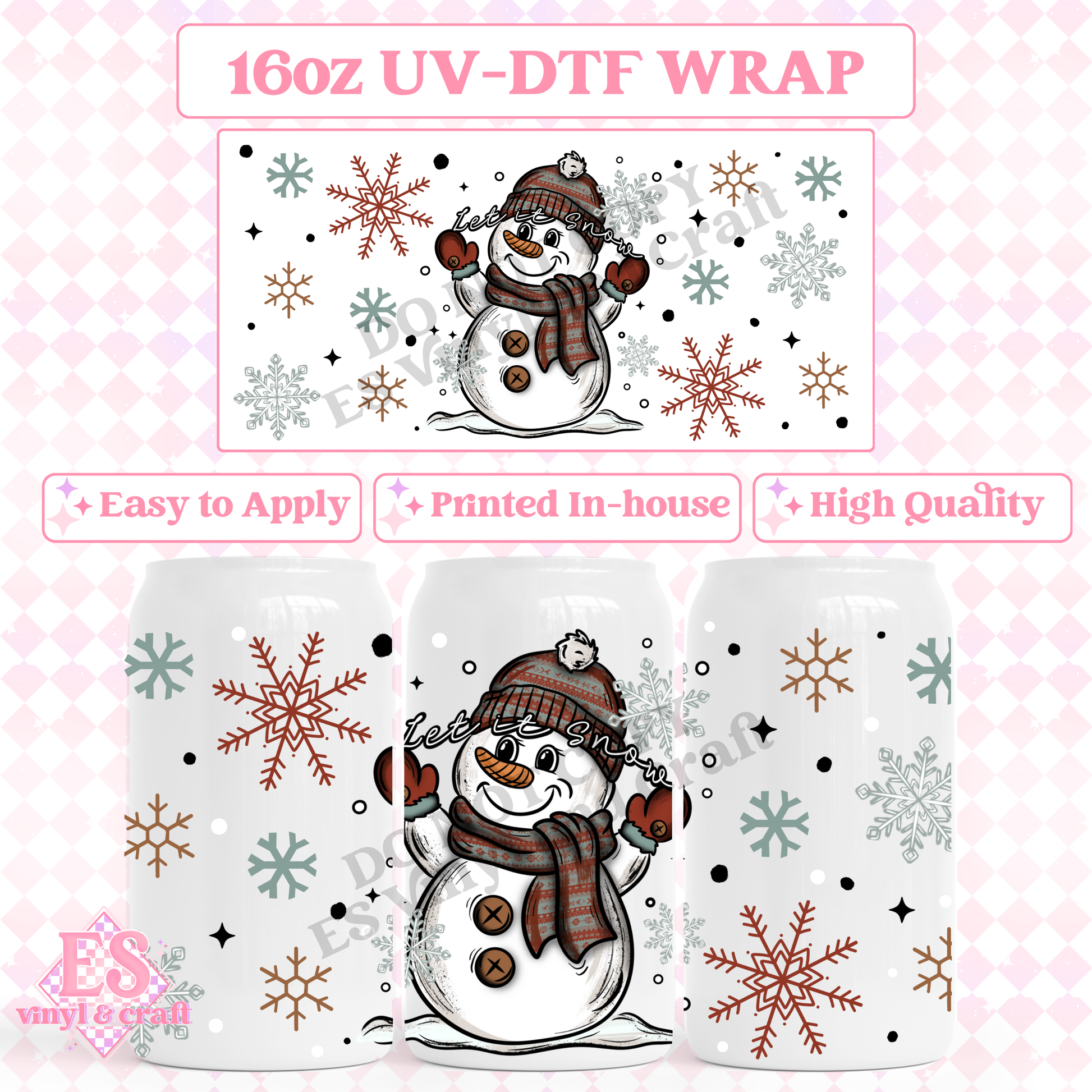 Let It Snow Happy Snowman - 16oz Beer Can / Libbey UV-DTF image 0