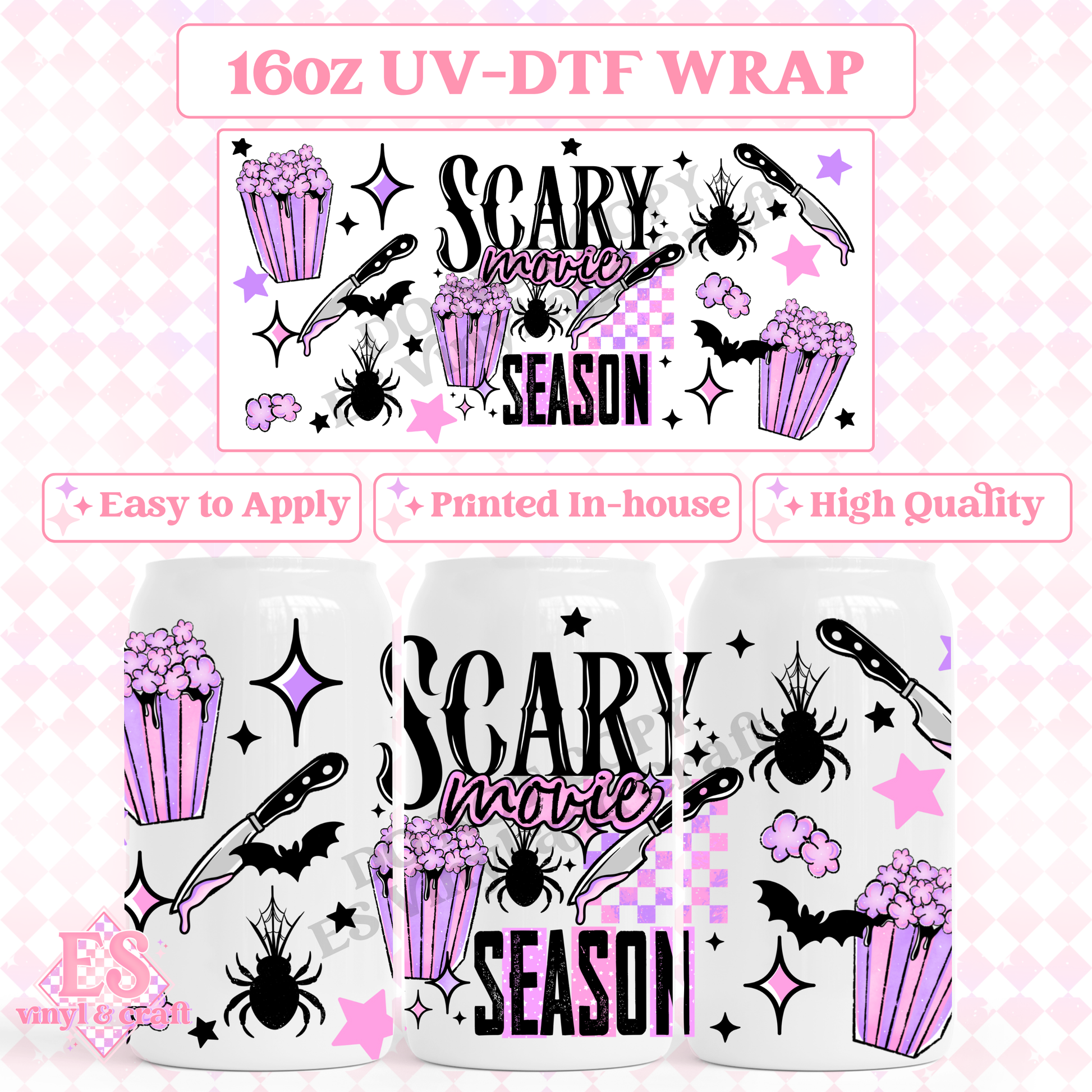 Scary Movie Season - 16oz Beer Can / Libbey UV-DTF Transfer image 0