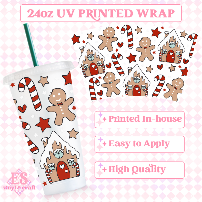 Red Gingerbread - UV Printed 24oz Cold Cup Wrap image 0