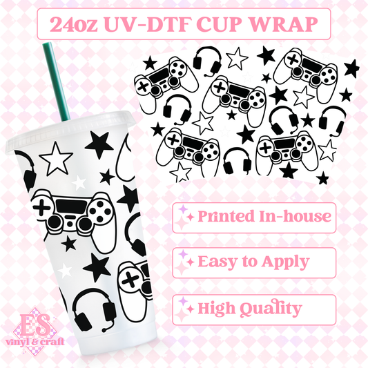 Gamer "P" Black and White - UVDTF 24oz Cold Cup Wrap image 0