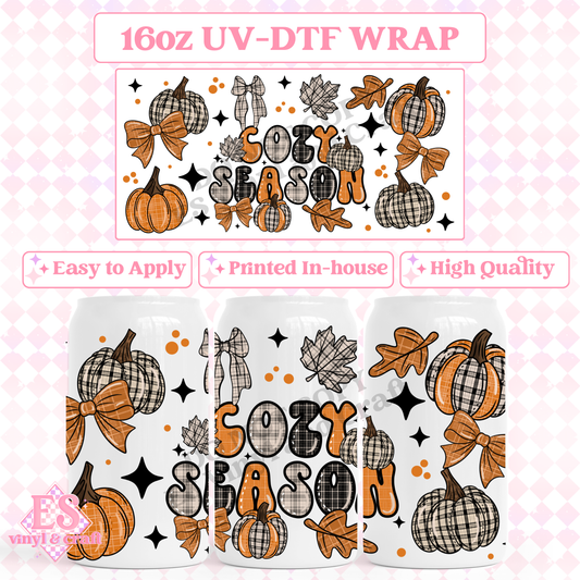 Cozy Plaid Season - 16oz Beer Can / Libbey UV-DTF Transfer image 0