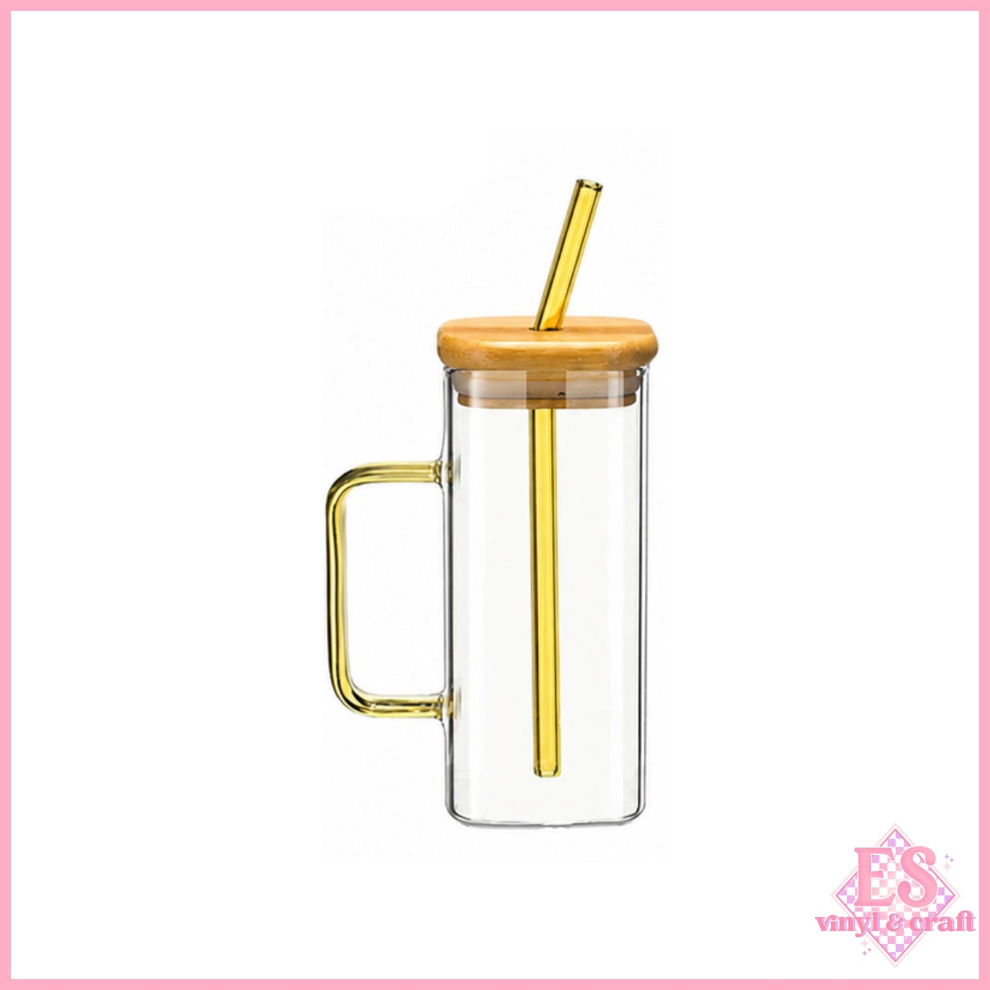 Square Glass Mug with Bamboo Lid 13.5oz
