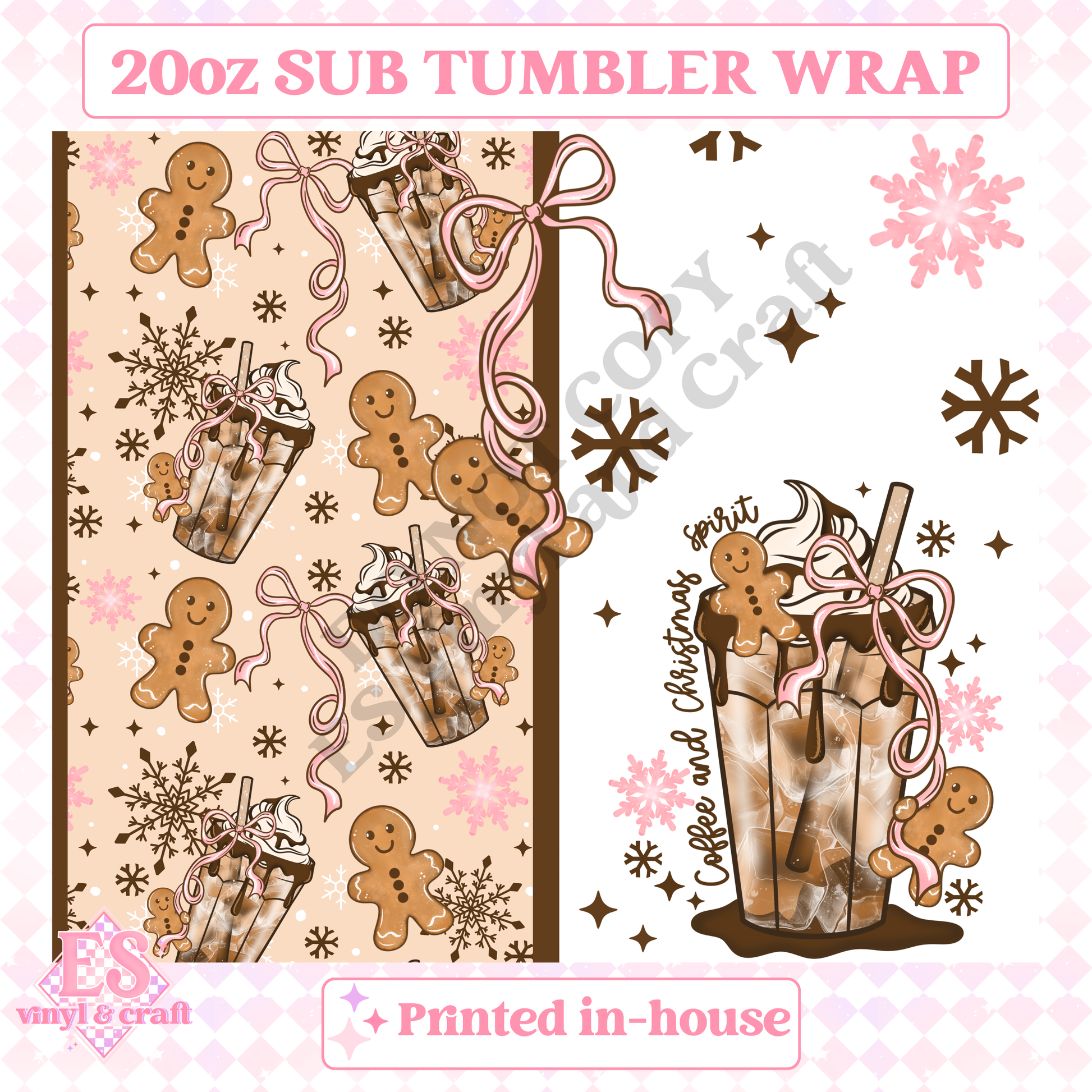 Gingerbread Bow - Full 20oz Tumbler Sublimation Print image 1