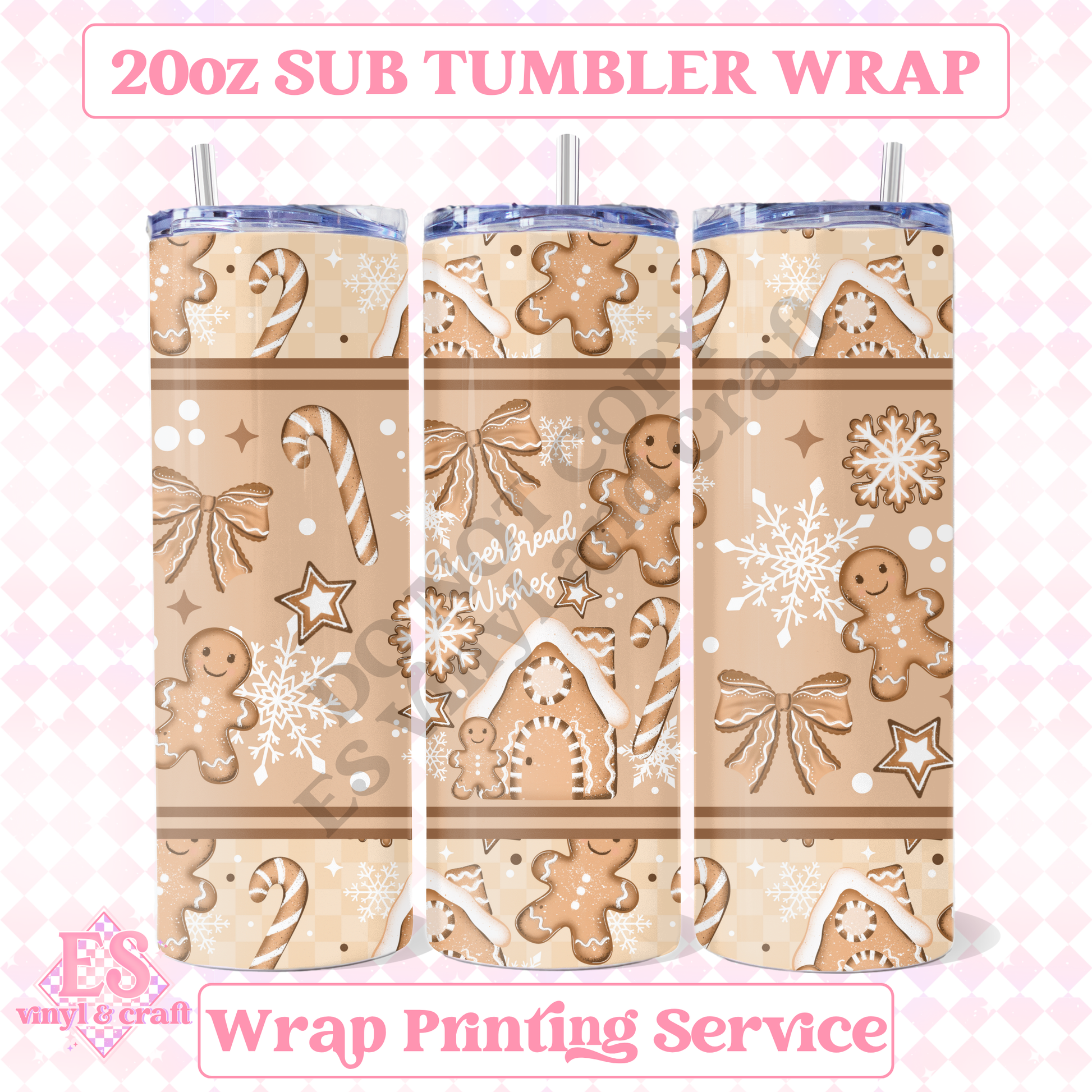 Gingerbread Wishes - Full 20oz Tumbler Sublimation Print image 0