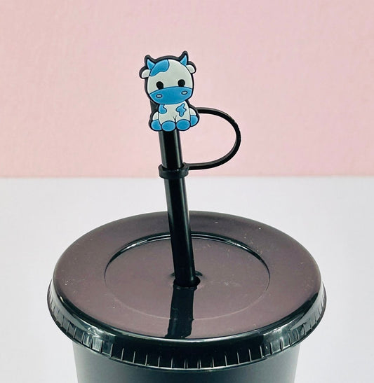 Straw Topper - Blue and White Cow image 0