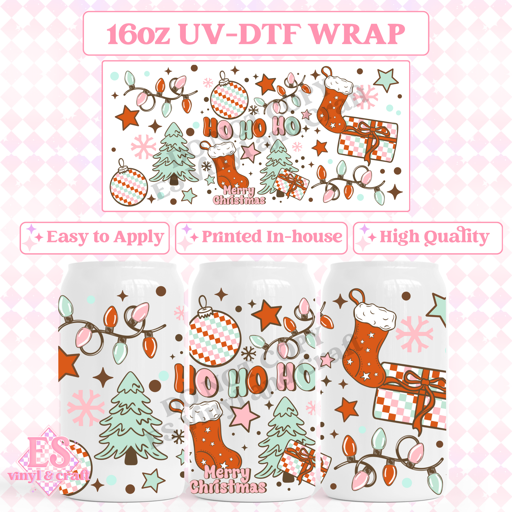 Ho, Ho, Ho! - 16oz Beer Can / Libbey UV-DTF Transfer image 0