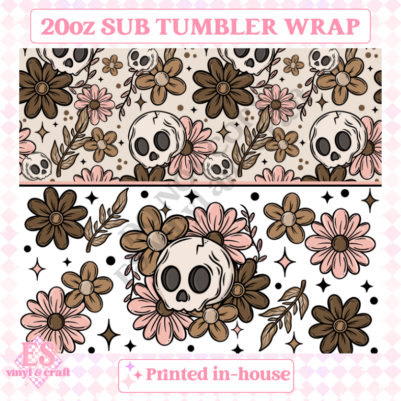 Floral Skellie - Full 20oz Tumbler Sublimation Ready Print image 1