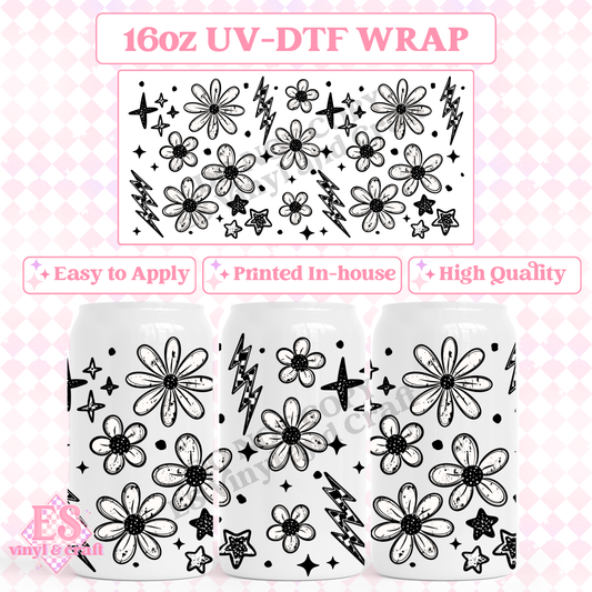 Checker Floral - 16oz Beer Can / Libbey UV-DTF image 0