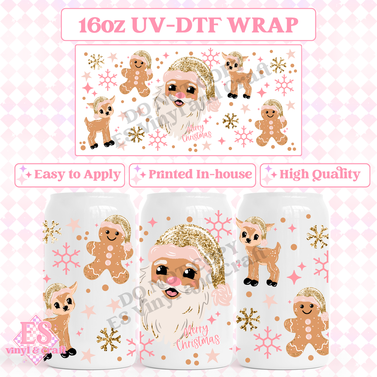 Glitter Santa - 16oz Beer Can / Libbey UV-DTF image 0