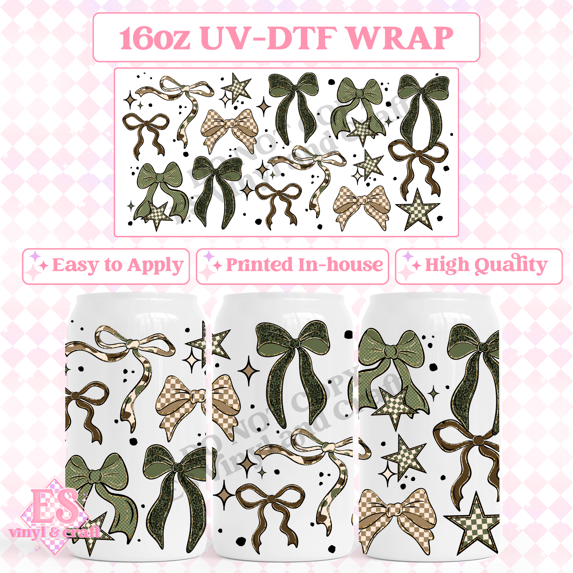 Camo Checker - 16oz Beer Can / Libbey UV-DTF image 0