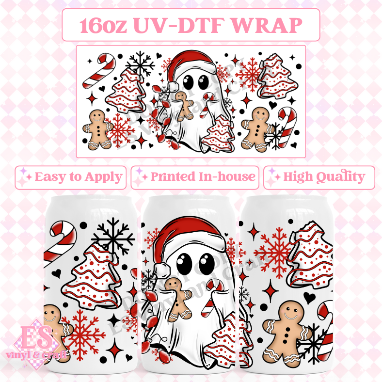 Christmas Ghost - 16oz Beer Can / Libbey UV-DTF Transfer image 0