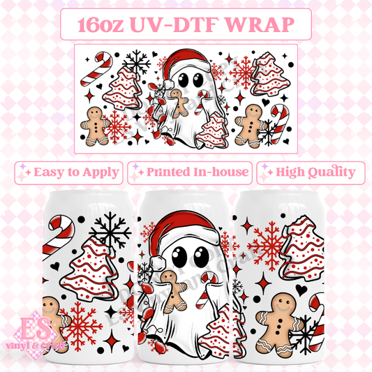 Christmas Ghost - 16oz Beer Can / Libbey UV-DTF Transfer image 0