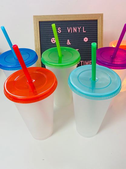 Coloured Clear Lid Frosted Solid Cold Cup 24oz image 1
