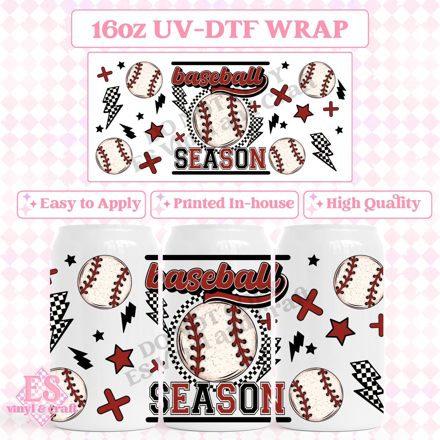 Baseball Season - 16oz Beer Can / Libbey UV-DTF Transfer image 0