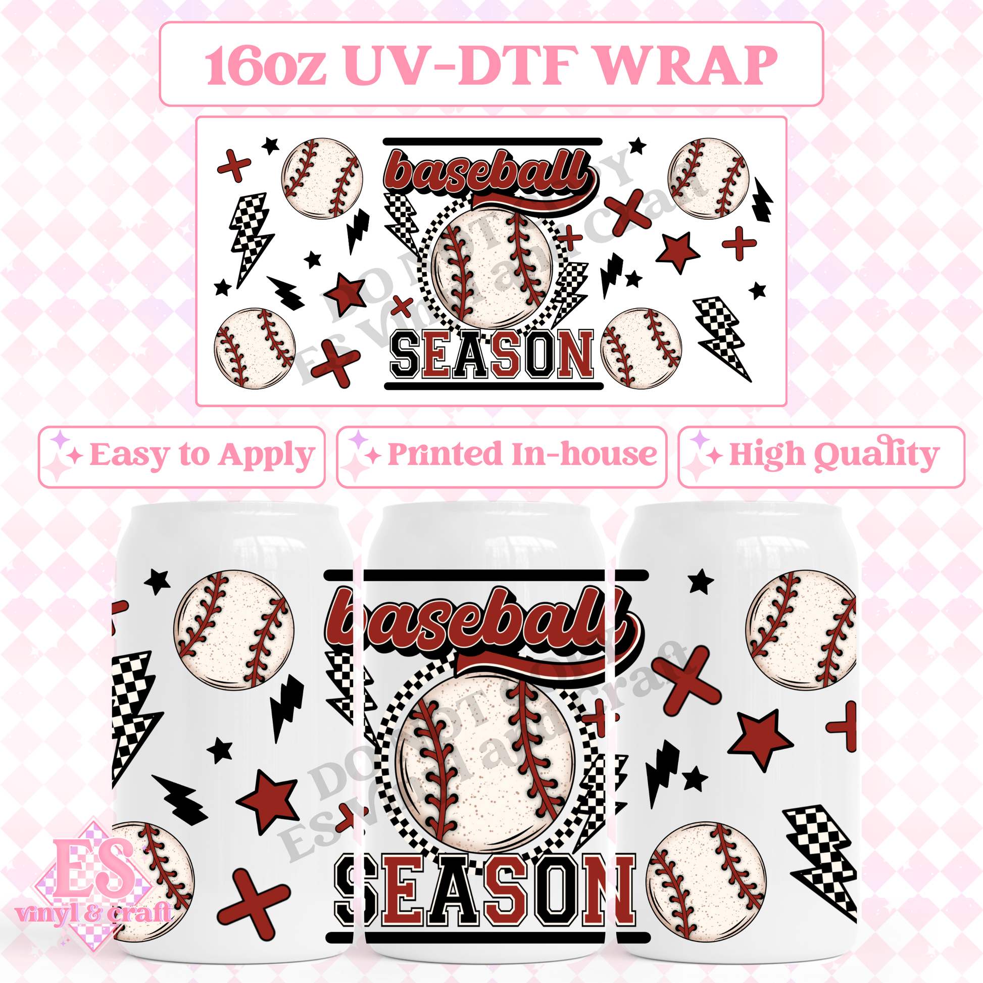 Baseball Season - 16oz Beer Can / Libbey UV-DTF Transfer image 0