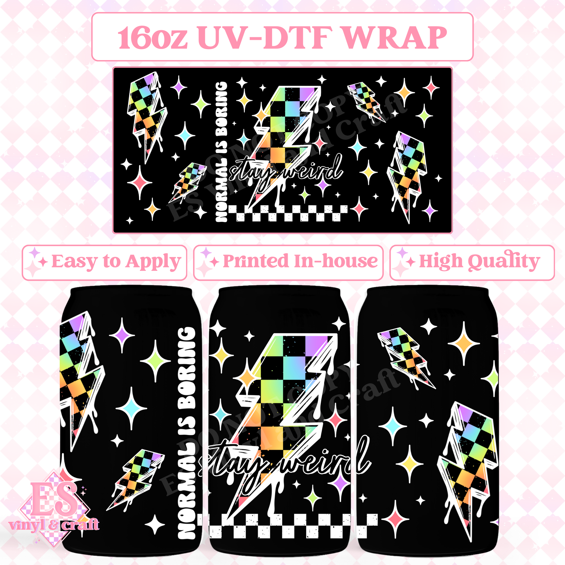 Stay Weird (White Elements) - 16oz Beer Can / Libbey UV-DTF Transfer image 0