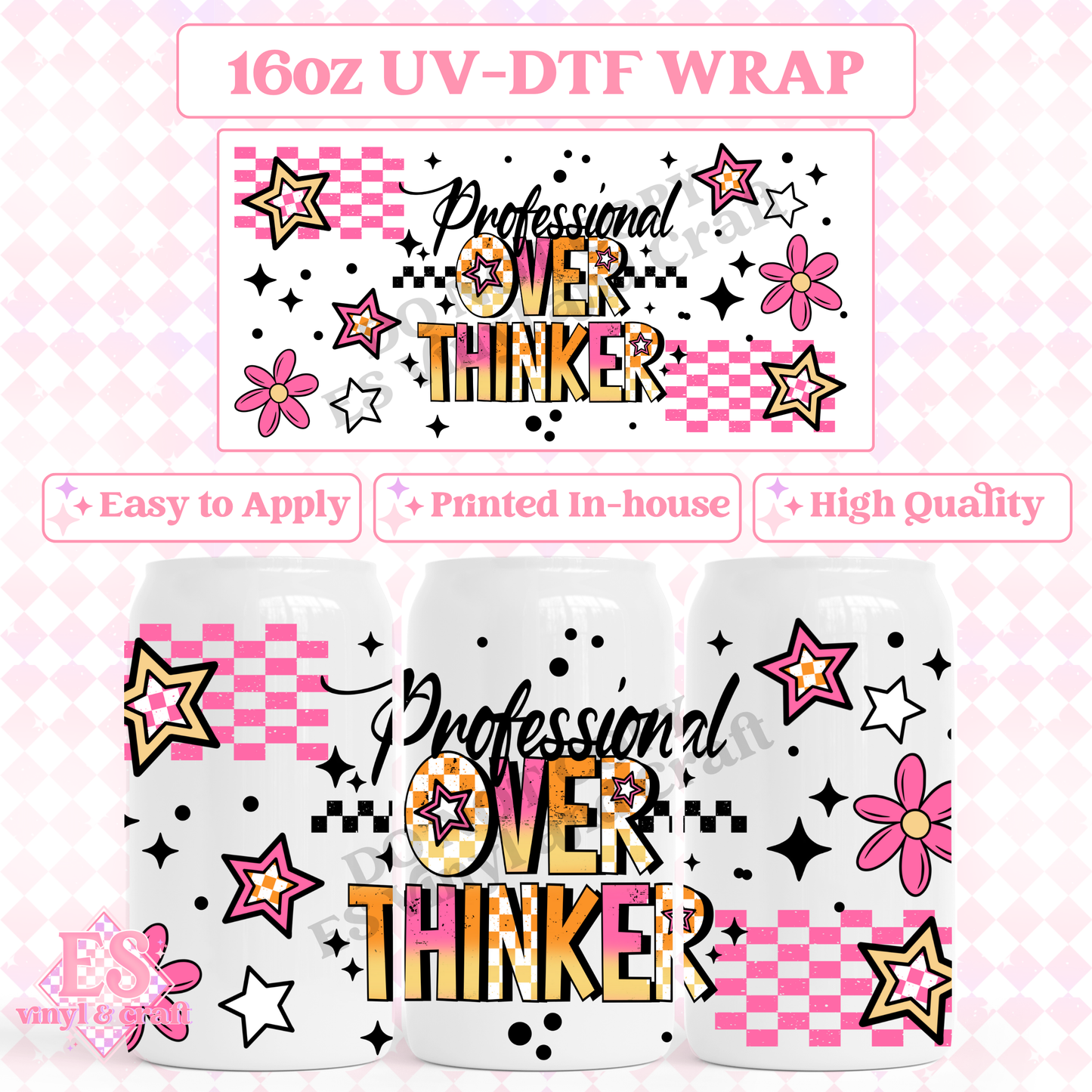Overthinker - 16oz Beer Can / Libbey UV-DTF Transfer image 0