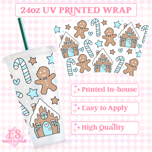Gingerbread House Blue Edition - UV Printed 24oz Cold Cup Wrap image 0