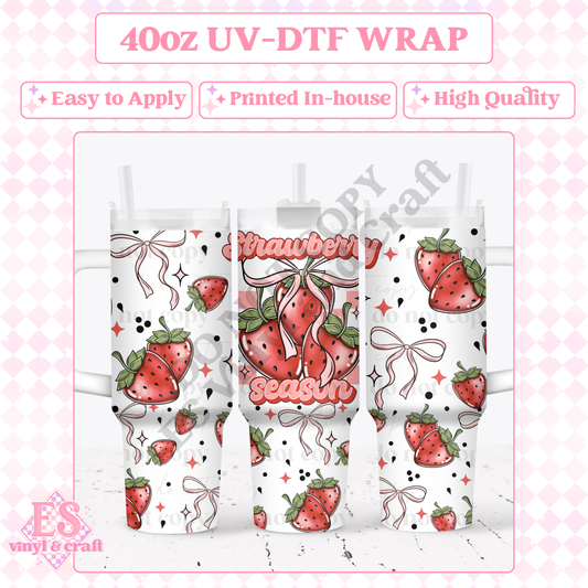 Strawberry Season - 40oz Tumbler Wraps - UV-DTF (2 Wraps - Top and Bo image 0