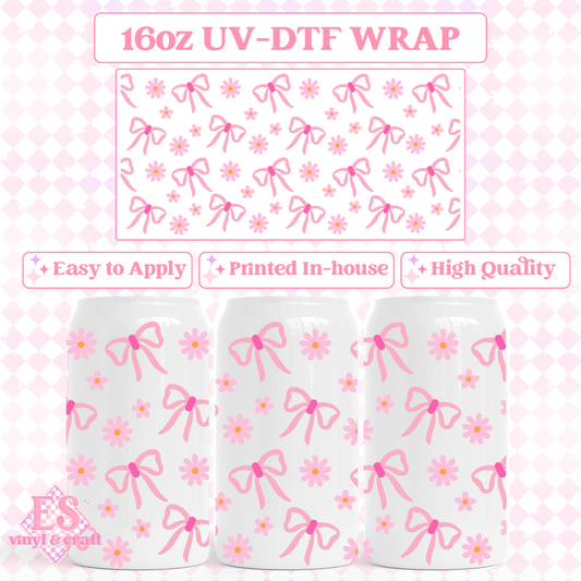 Coquette Bows and Daisies - 16oz Beer Can / Libbey UV-DTF Trans image 0