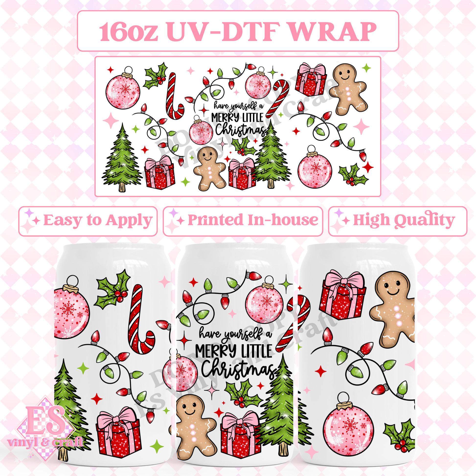 Merry Little Christmas - 16oz Beer Can / Libbey UV-DTF Transfer image 0