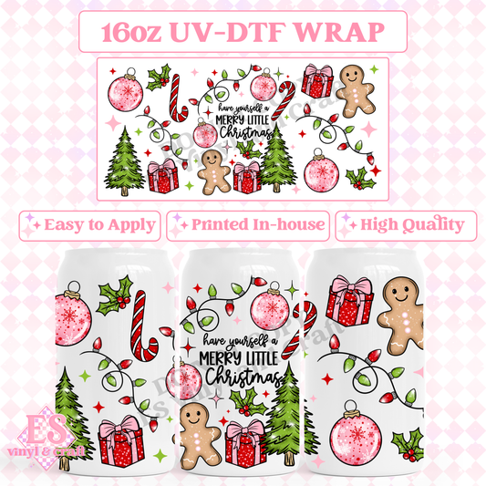 Merry Little Christmas - 16oz Beer Can / Libbey UV-DTF Transfer image 0