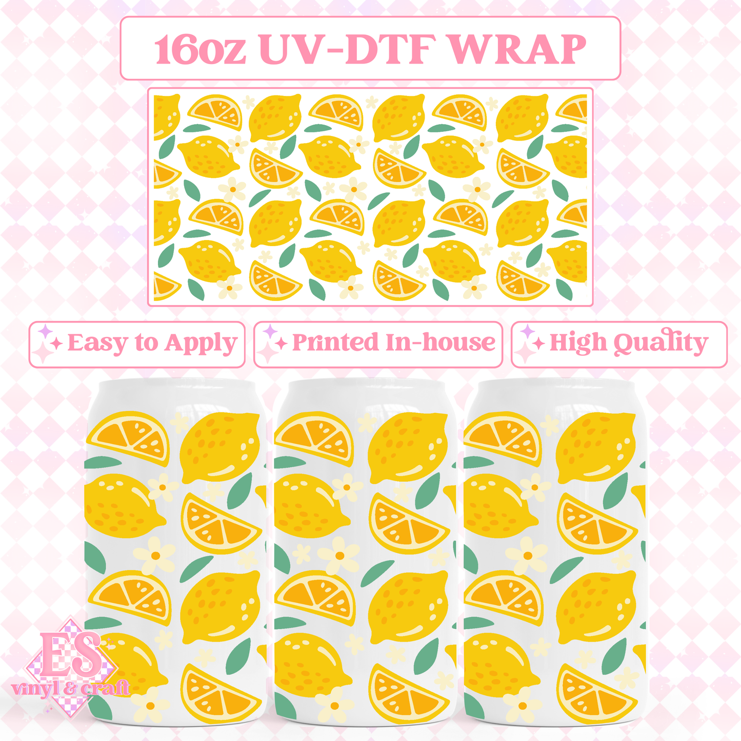 Summer Lemons - 16oz Beer Can / Libbey UV-DTF Transfer image 0