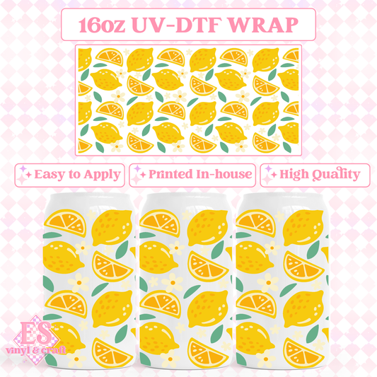 Summer Lemons - 16oz Beer Can / Libbey UV-DTF Transfer image 0