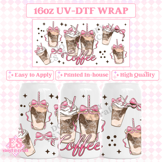 Pink Coffee Bows - 16oz Beer Can / Libbey UV-DTF Transfer image 0