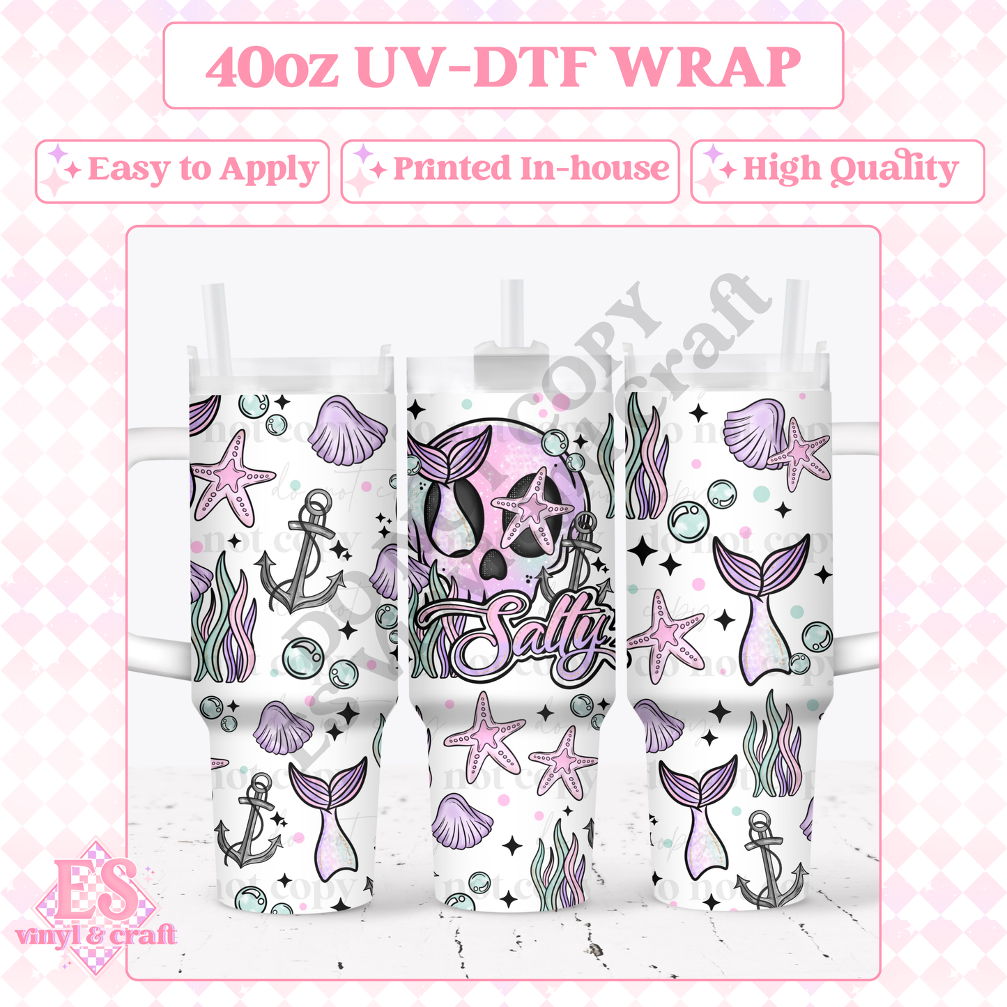 Salty Skellie - 40oz Tumbler Wraps - UV-DTF (2 Wraps - Top and Bo image 0