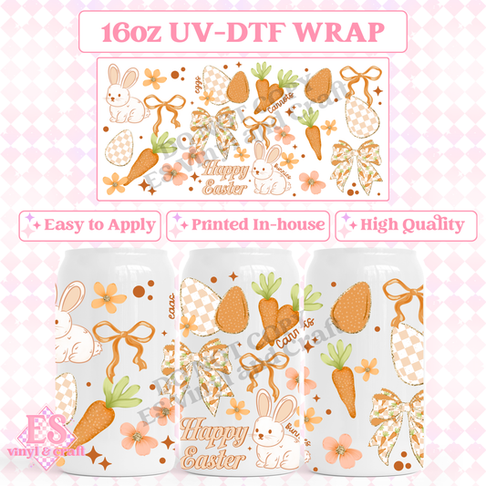 Happy Easter Carrots - 16oz Beer Can / Libbey UV-DTF image 0